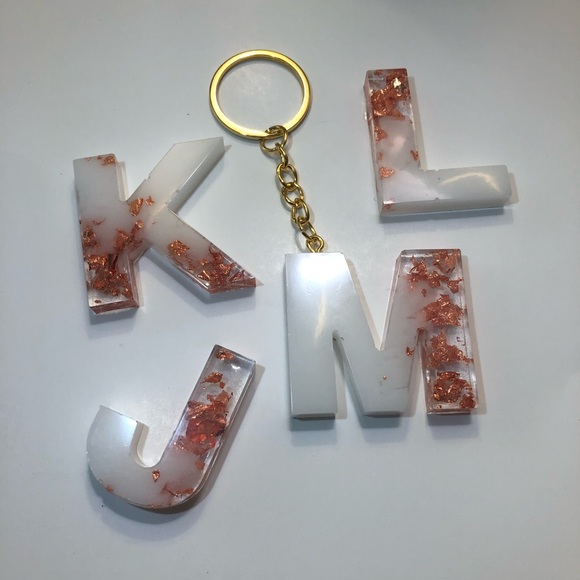 Custom Copper / Rose Gold & White Letter Keychains - Picture 5 of 16